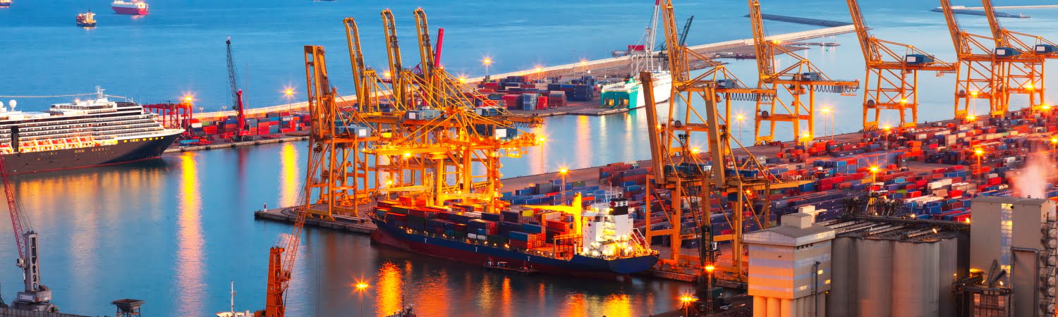 Industrial port de Barcelona in evening. Spain